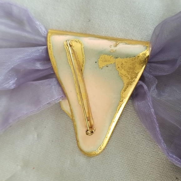 GOLD ENAMEL CLOISONNE Artist made Scarf Slide Pin - Picture 2 of 7
